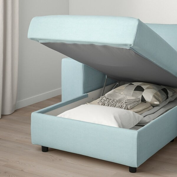 IKEA Vimle 3er-Sofa mit Chaiselongue mit breiten Armlehnen Saxemara hellblau