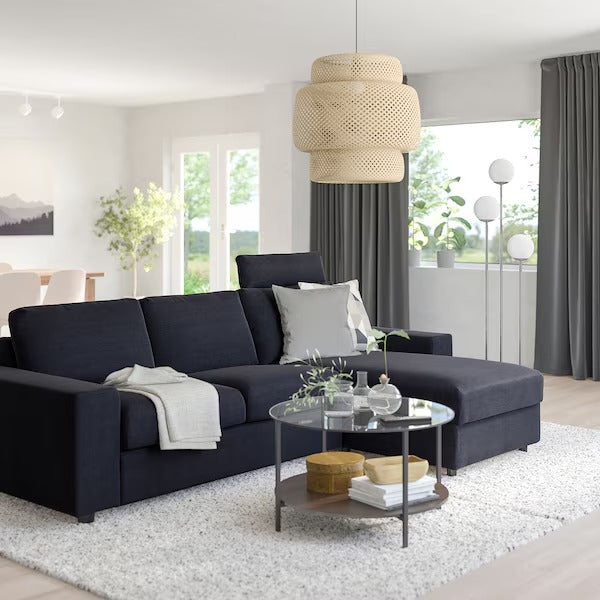 IKEA Vimle 3er-Sofa mit Chaiselongue mit breiten Armlehnen mit Kopfstütze Saxemara schwarzblau