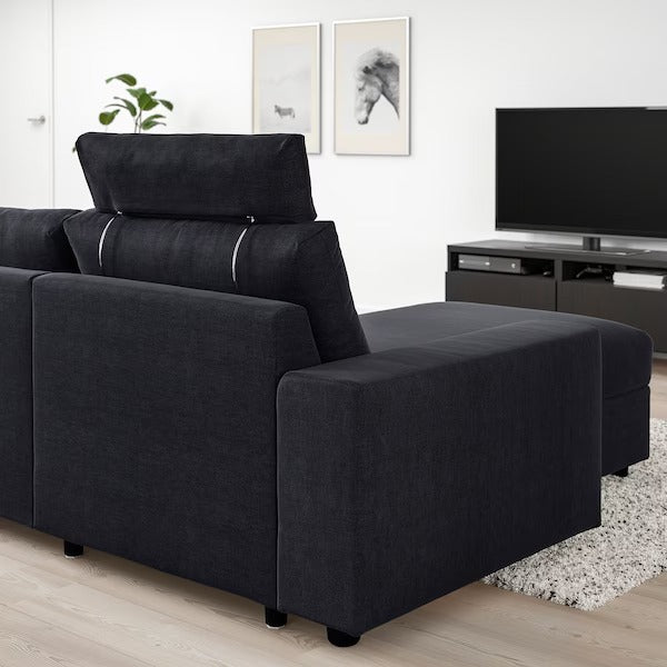 IKEA Vimle 3er-Sofa mit Chaiselongue mit breiten Armlehnen mit Kopfstütze Saxemara schwarzblau