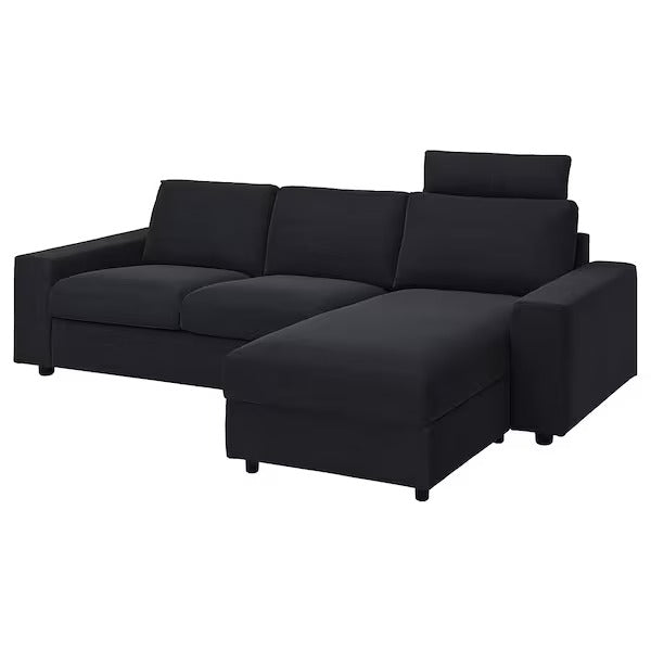 IKEA Vimle 3er-Sofa mit Chaiselongue mit breiten Armlehnen mit Kopfstütze Saxemara schwarzblau