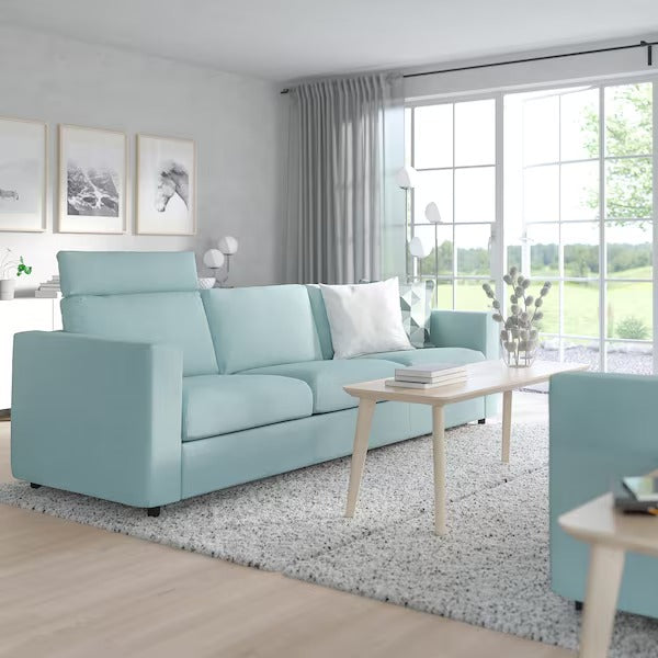 IKEA Vimle 3-Sitzer-Sofa mit Kopfstütze Saxemara hellblau