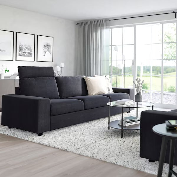 IKEA Vimle 3er-Sofa mit Kopfstütze und breiten Armlehnen Saxemara schwarzblau