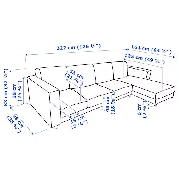 IKEA Vimle 4-Sitzer-Sofa mit Chaiselongue Saxemara hellblau
