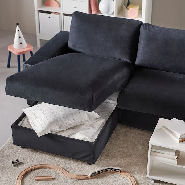 IKEA Vimle 4er-Sofa mit Chaiselongue, breiten Armlehnen, schwarzblau