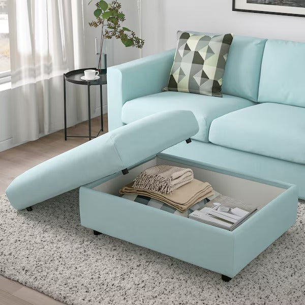 IKEA Vimle footstool with storage saxemara light blue