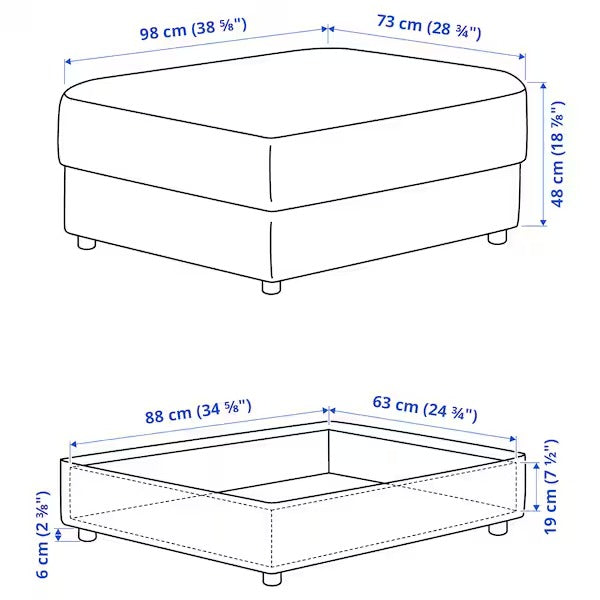 IKEA Vimle footstool with storage saxemara light blue