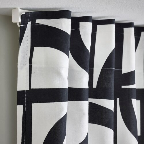 IKEA VINTEROXBAR Curtains, 1 pair, white/black, 145x250 cm (57x98 ") | IKEA Curtains | Eachdaykart