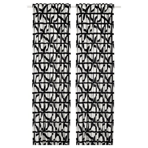 IKEA VINTEROXBAR Curtains, 1 pair, white/black, 145x250 cm (57x98 ") | IKEA Curtains | Eachdaykart