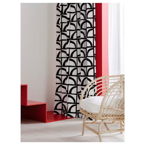 IKEA VINTEROXBAR Curtains, 1 pair, white/black, 145x250 cm (57x98 ") | IKEA Curtains | Eachdaykart