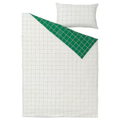 IKEA VITKLOVER Bettbezug und Kissenbezug, weißgrün/kariert, 150x200/50x80 cm (59x79/20x31 ") | IKEA Bettwäsche | Eachdaykart