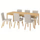 IKEA TONSTAD / TONSTAD Table and 6 chairs, oak veneer/oak effect Fridtuna light beige, 200x85 cm (78 3/4x33 1/2 ")