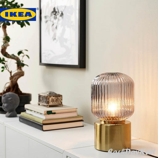SOLKLINT Table lamp, brass/grey clear glass - IKEA - Eachdaykart USA