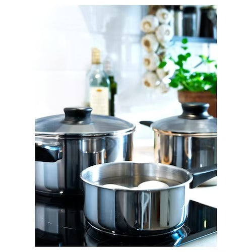 IKEA ANNONS 5-piece cookware set, glass/stainless steel | IKEA Pots & sauce pans | Eachdaykart