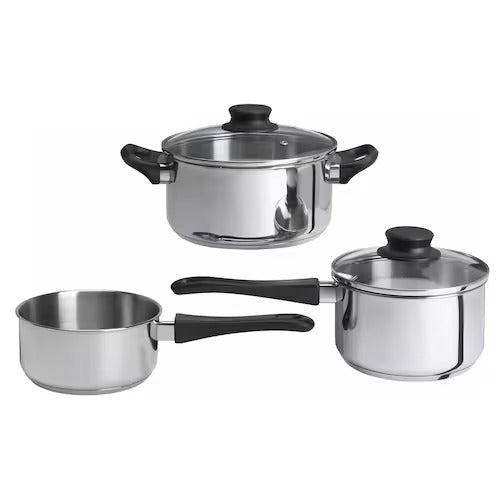 IKEA ANNONS 5-piece cookware set, glass/stainless steel | IKEA Pots & sauce pans | Eachdaykart