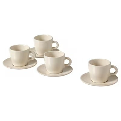 IKEA FARGKLAR Cup with saucer, glossy/beige, pack of 4 | IKEA Mugs & cups | IKEA Coffee & tea | Eachdaykart