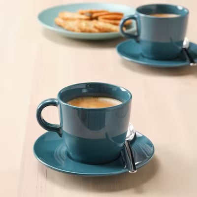 IKEA FARGKLAR Cup with saucer, glossy dark turquoise, pack of 4 | IKEA Mugs & cups | IKEA Coffee & tea | Eachdaykart