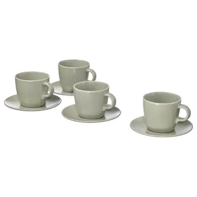 IKEA FARGKLAR Cup with saucer, matt green, pack of 4 | IKEA Mugs & cups | IKEA Coffee & tea | Eachdaykart