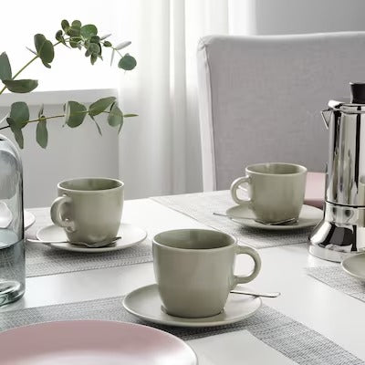 IKEA FARGKLAR Cup with saucer, matt green, pack of 4 | IKEA Mugs & cups | IKEA Coffee & tea | Eachdaykart