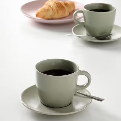 IKEA FARGKLAR Cup with saucer, matt green, pack of 4 | IKEA Mugs & cups | IKEA Coffee & tea | Eachdaykart