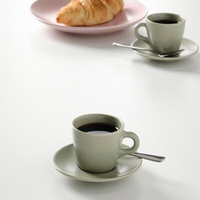 IKEA FARGKLAR Cup with saucer, matt/green, pack of 4 | IKEA Mugs & cups | IKEA Coffee & tea | Eachdaykart