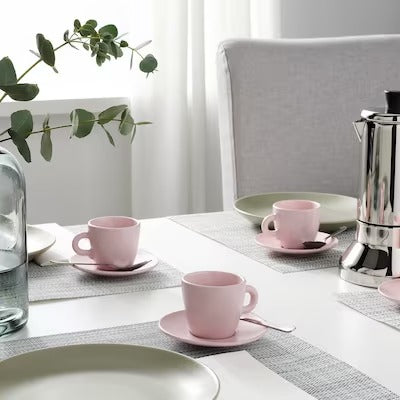 IKEA FARGKLAR Cup with saucer, matt/light pink, pack of 4 | IKEA Mugs & cups | IKEA Coffee & tea | Eachdaykart