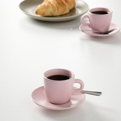 IKEA FARGKLAR Cup with saucer, matt/light pink, pack of 4 | IKEA Mugs & cups | IKEA Coffee & tea | Eachdaykart