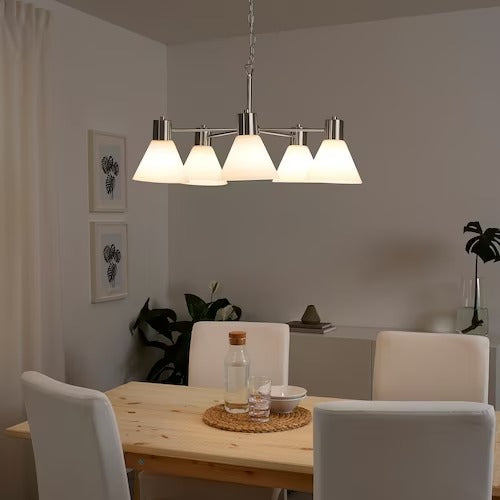 IKEA FLUGBO Chandelier, 5-armed, nickel-plated/glass | IKEA ceiling lights | Eachdaykart