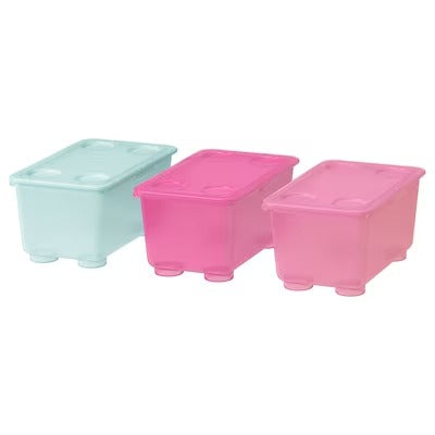 IKEA GLIS Box with lid, pink/turquoise, pack of 3 | IKEA Children's boxes & baskets | IKEA Storage boxes & baskets | IKEA Small storage & organisers | Eachdaykart