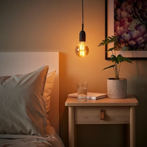 IKEA GRAVACKA / MOLNART Pendant lamp with light bulb, dark blue/grey clear glass, 95 mm (4 ") | IKEA ceiling lights | Eachdaykart