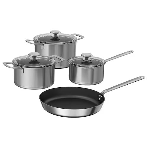 IKEA HEMKOMST 7-piece cookware set, stainless steel | IKEA Pots & sauce pans | Eachdaykart