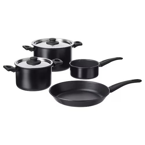 IKEA HEMLAGAD 6-piece cookware set, black | IKEA Pots & sauce pans | Eachdaykart