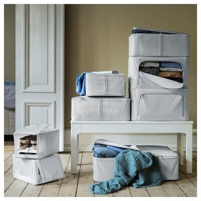 IKEA HEMMAFIXARE Storage case, fabric striped/white/grey | IKEA Clothes boxes | IKEA Storage boxes & baskets | IKEA Small storage & organisers | Eachdaykart