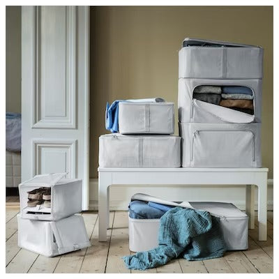 IKEA HEMMAFIXARE Storage case, fabric striped/white/grey | IKEA Clothes boxes | IKEA Storage boxes & baskets | IKEA Small storage & organisers | Eachdaykart