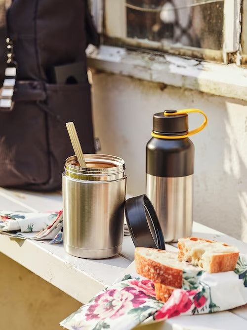 IKEA HETLEVRAD Insulated flask, stainless steel/black | Water bottle & travel mugs | Storage & organisation | Eachdaykart