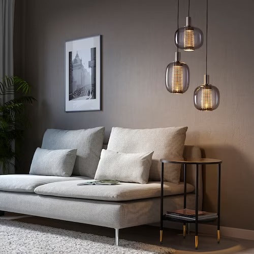 IKEA HOGVIND Pendant lamp with 3 lamps, nickel-plated/grey glass | IKEA ceiling lights | Eachdaykart