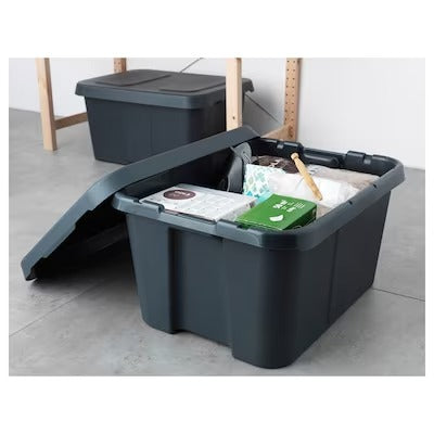 IKEA KLAMTARE Box with lid, in/outdoor, dark grey | IKEA Secondary storage boxes | IKEA Storage boxes & baskets | IKEA Small storage & organisers | Eachdaykart