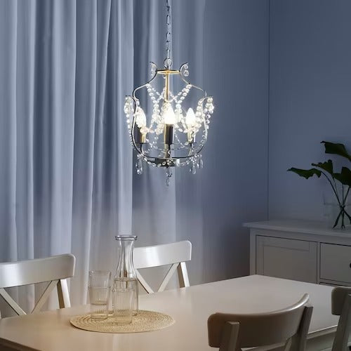 IKEA KRISTALLER Chandelier, 3-armed, silver-colour/glass | IKEA ceiling lights | Eachdaykart