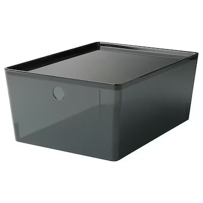 IKEA KUGGIS Box with lid, transparent black | IKEA Paper & media boxes | IKEA Storage boxes & baskets | IKEA Small storage & organisers | Eachdaykart