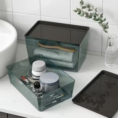 IKEA KUGGIS Box with lid, transparent black | IKEA Paper & media boxes | IKEA Storage boxes & baskets | IKEA Small storage & organisers | Eachdaykart