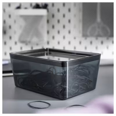 IKEA KUGGIS Box with lid, transparent black | IKEA Paper & media boxes | Eachdaykart