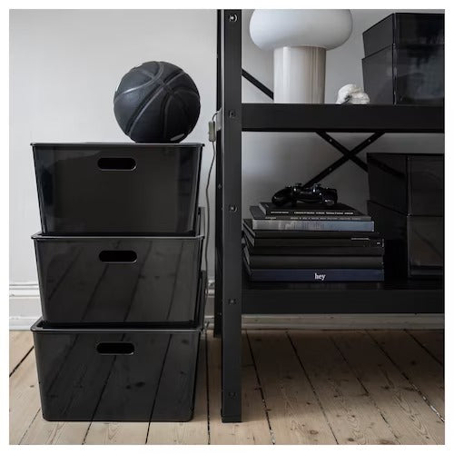 IKEA KUGGIS Box with lid, transparent black | IKEA Paper & media boxes | IKEA Storage boxes & baskets | IKEA Small storage & organisers | Eachdaykart