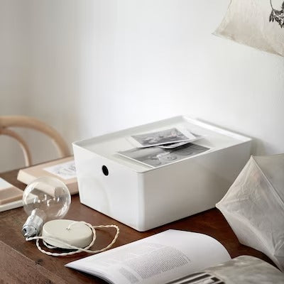 IKEA KUGGIS Box with lid, white | IKEA Paper & media boxes | IKEA Storage boxes & baskets | IKEA Small storage & organisers | Eachdaykart