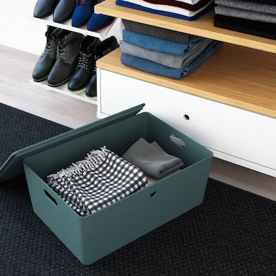 IKEA KUGGIS Storage box with lid, turquoise | IKEA Paper & media boxes | IKEA Storage boxes & baskets | IKEA Small storage & organisers | Eachdaykart