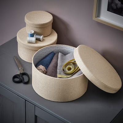 IKEA KVARNVIK Storage box, set of 3, beige | IKEA Paper & media boxes | IKEA Storage boxes & baskets | IKEA Small storage & organisers | Eachdaykart