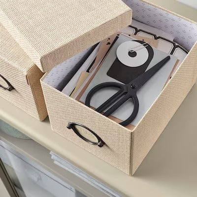 IKEA KVARNVIK Storage box with lid, beige | IKEA Paper & media boxes | IKEA Storage boxes & baskets | IKEA Small storage & organisers | Eachdaykart