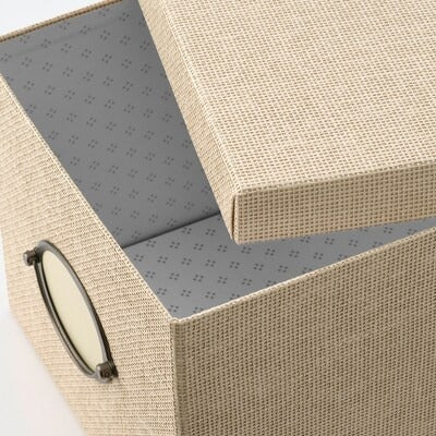 IKEA KVARNVIK Storage box with lid, beige | IKEA Paper & media boxes | IKEA Storage boxes & baskets | IKEA Small storage & organisers | Eachdaykart