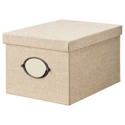 IKEA KVARNVIK Storage box with lid, beige | IKEA Paper & media boxes | IKEA Storage boxes & baskets | IKEA Small storage & organisers | Eachdaykart
