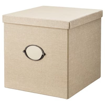 IKEA KVARNVIK Storage box with lid, beige | IKEA Paper & media boxes | IKEA Storage boxes & baskets | IKEA Small storage & organisers | Eachdaykart