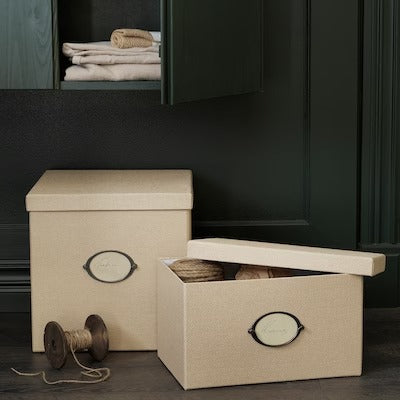 IKEA KVARNVIK Storage box with lid, beige | IKEA Paper & media boxes | IKEA Storage boxes & baskets | IKEA Small storage & organisers | Eachdaykart