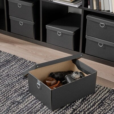IKEA NIMM Storage box with lid, black | IKEA Paper & media boxes | IKEA Storage boxes & baskets | IKEA Small storage & organisers | Eachdaykart